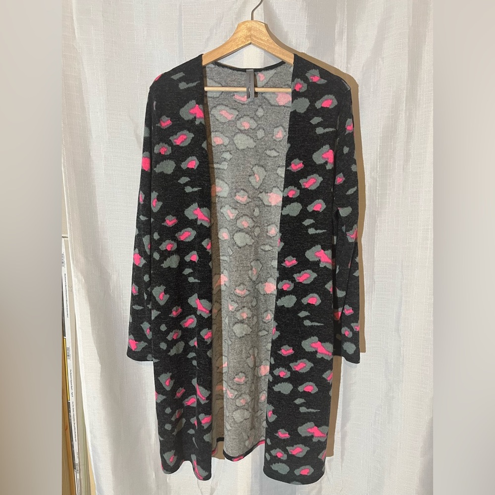 Pink leopard print cardigan